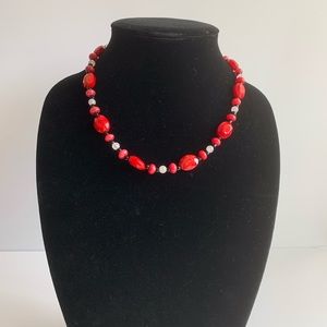 Black, Red and White beaded Handmade Necklace